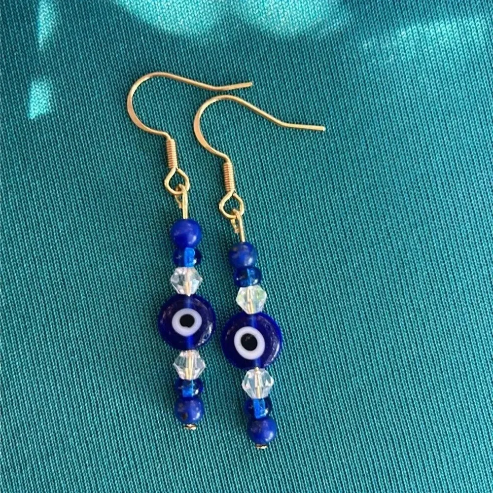 Handmade lapis lazuli evil eye 🧿 charm earrings ✨